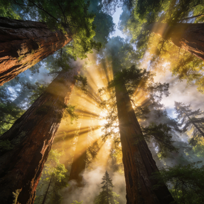 晨光穿透森林图片