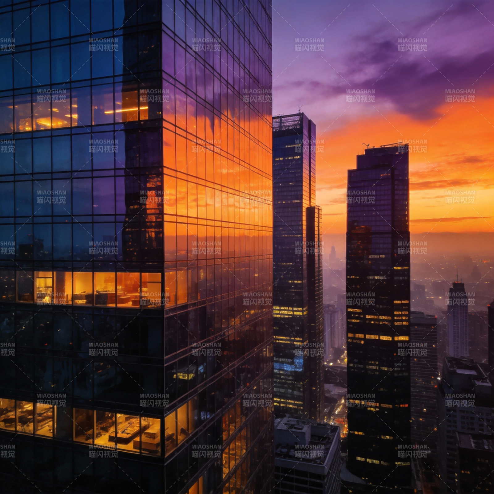 城市暮色璀璨图片