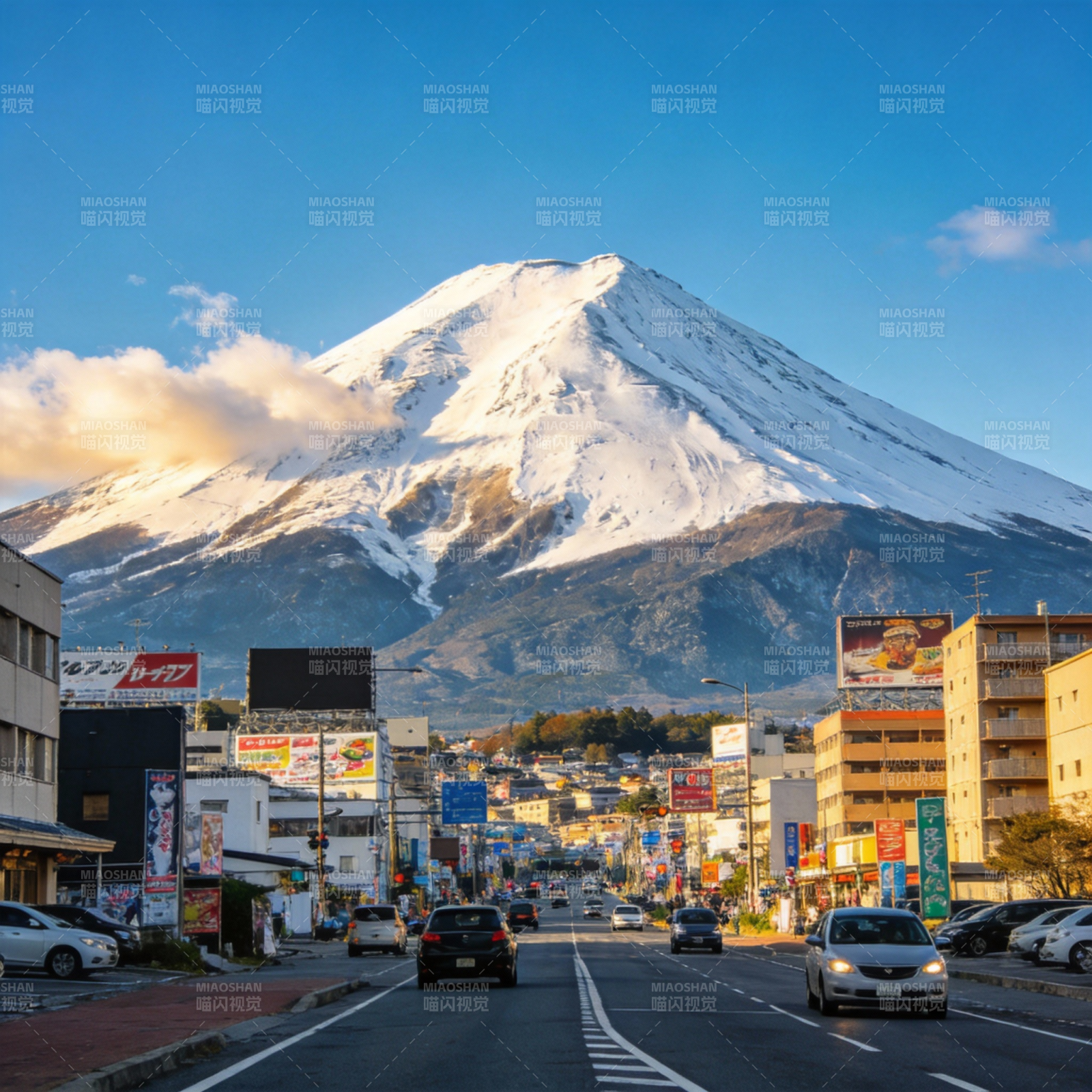 富士山下小镇街景图片