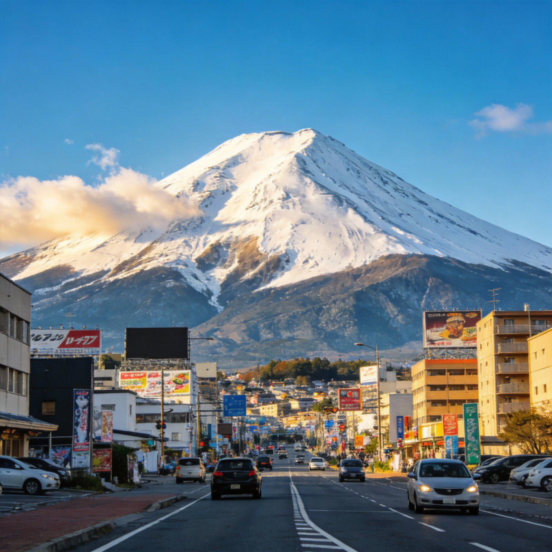 富士山下小镇街景图片