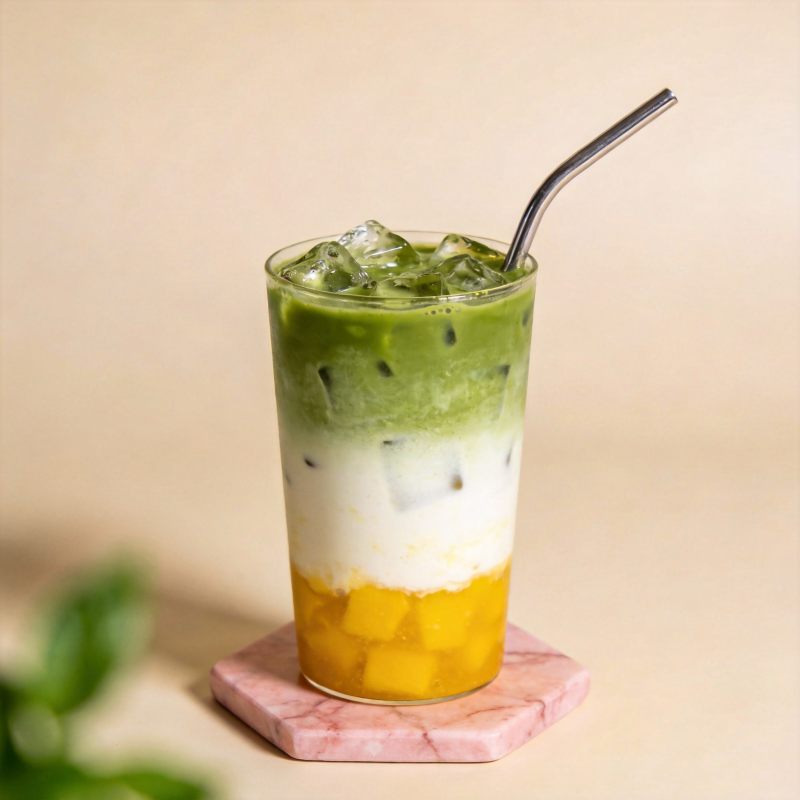 抹茶芒果奶盖杯图片