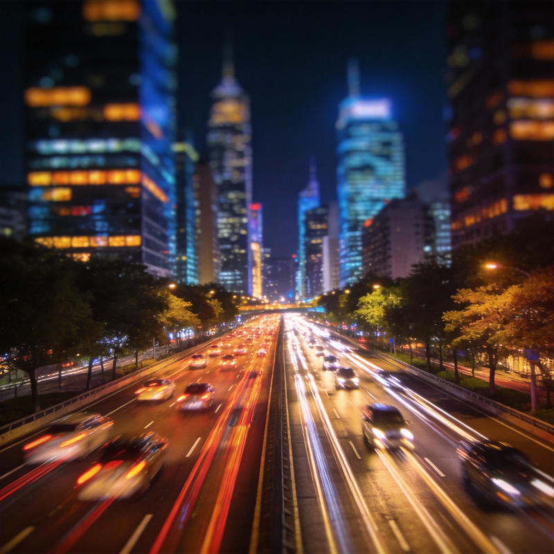 夜幕下的城市车流图片