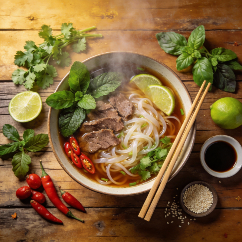 热气腾腾的越南河粉图片