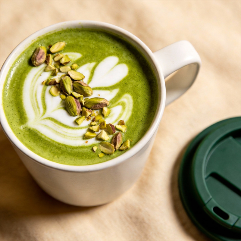 抹茶拿铁配开心果图片