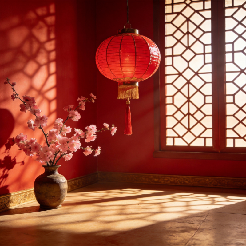 红灯映花影图片