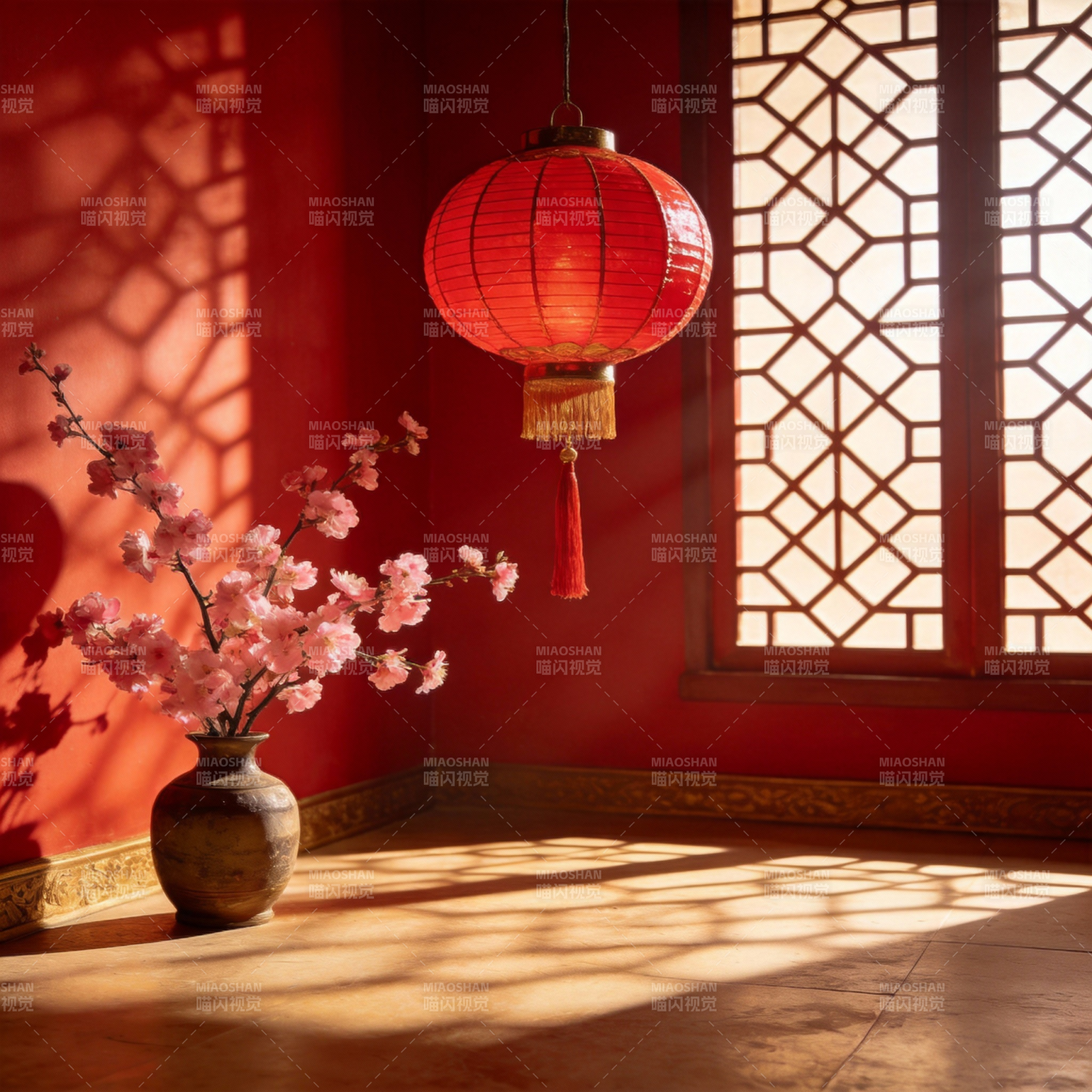 红灯映花影图片