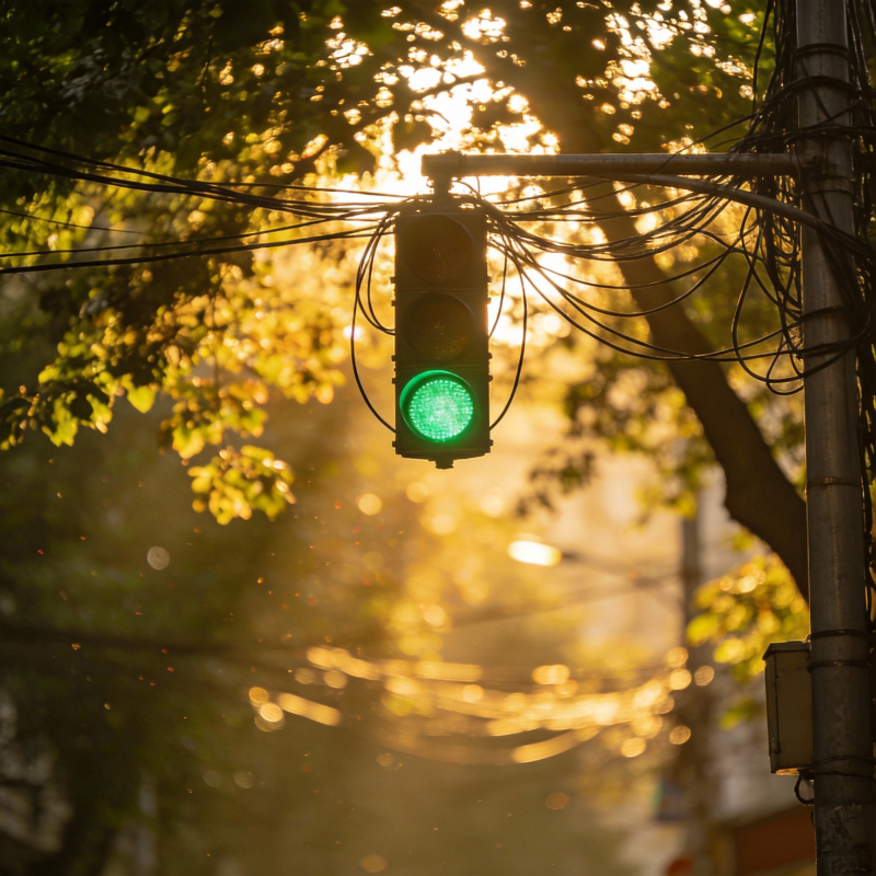 绿灯映晨光图片