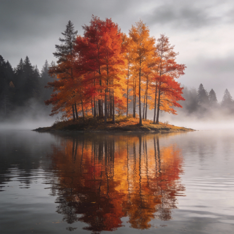 秋色映湖心图片