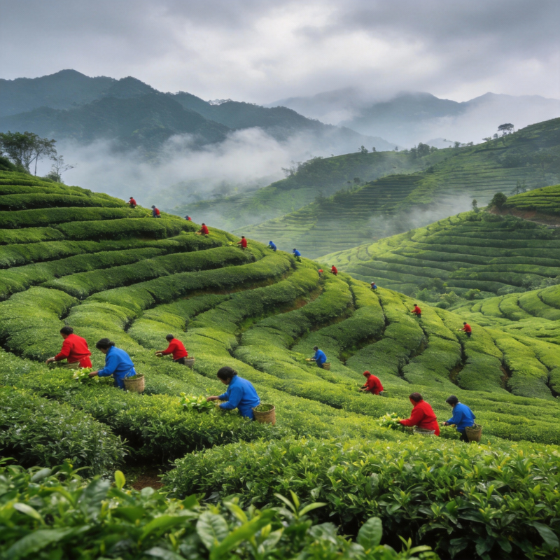 茶山采茶忙图片