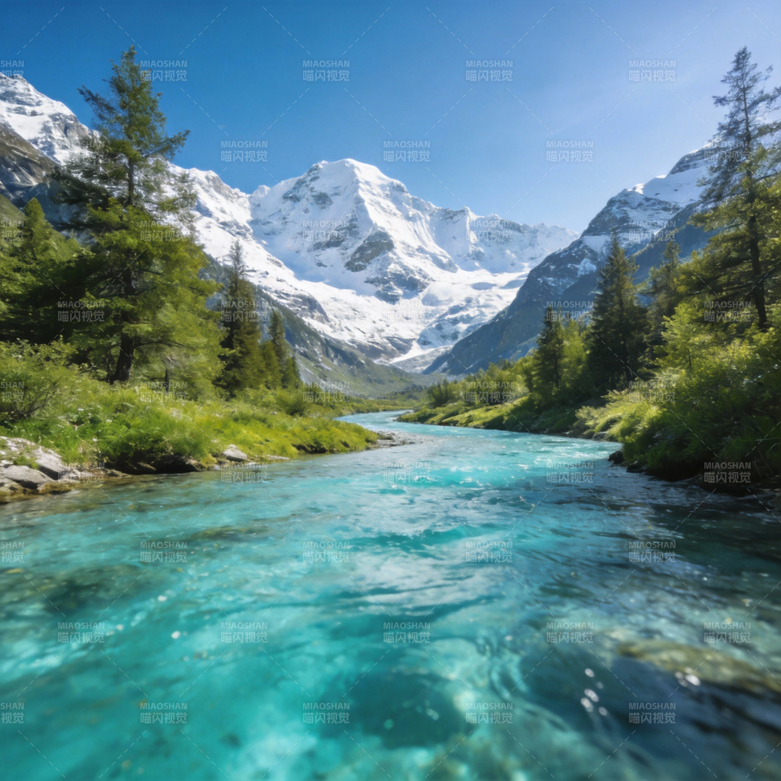 雪山清溪美景图片