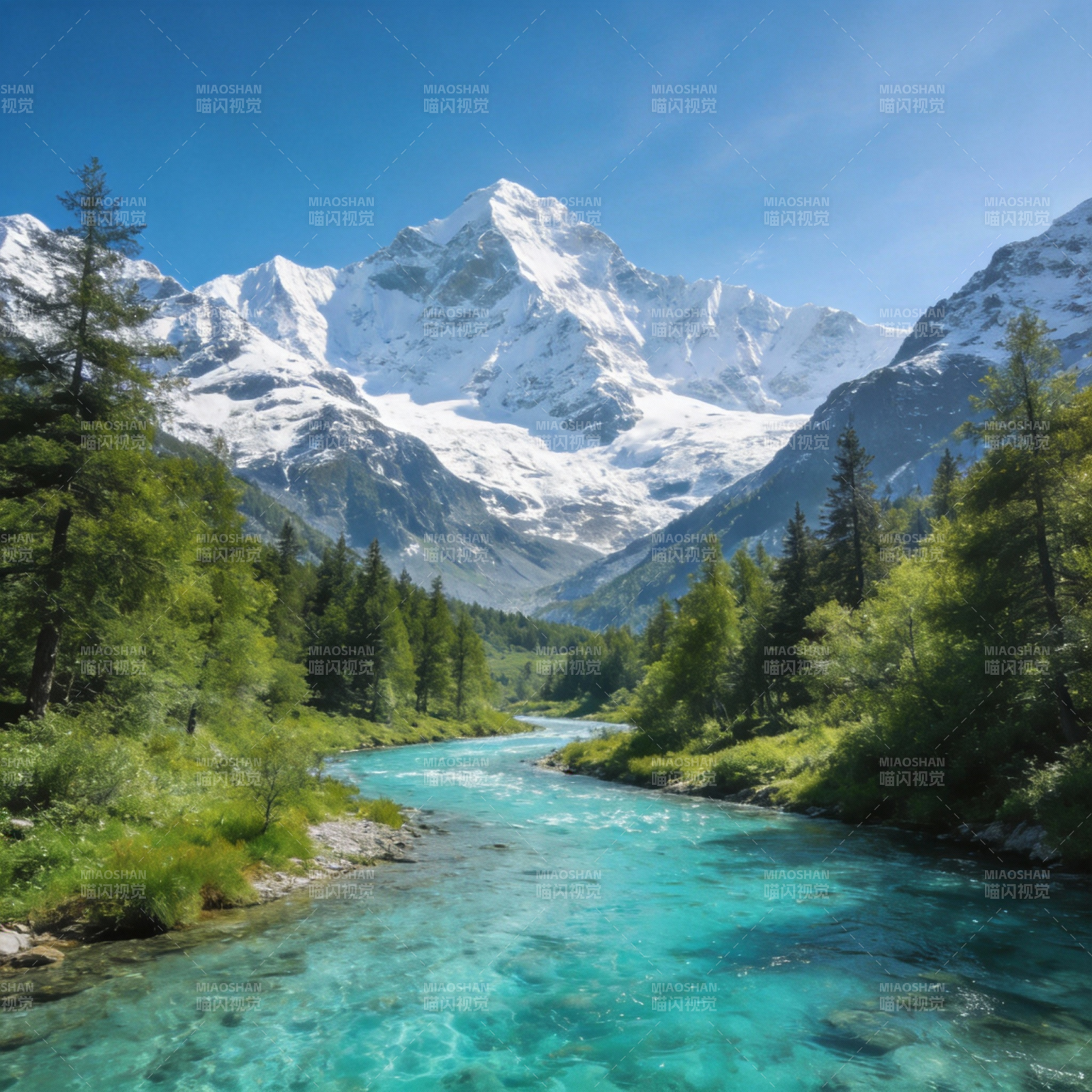 雪山碧溪风光图片