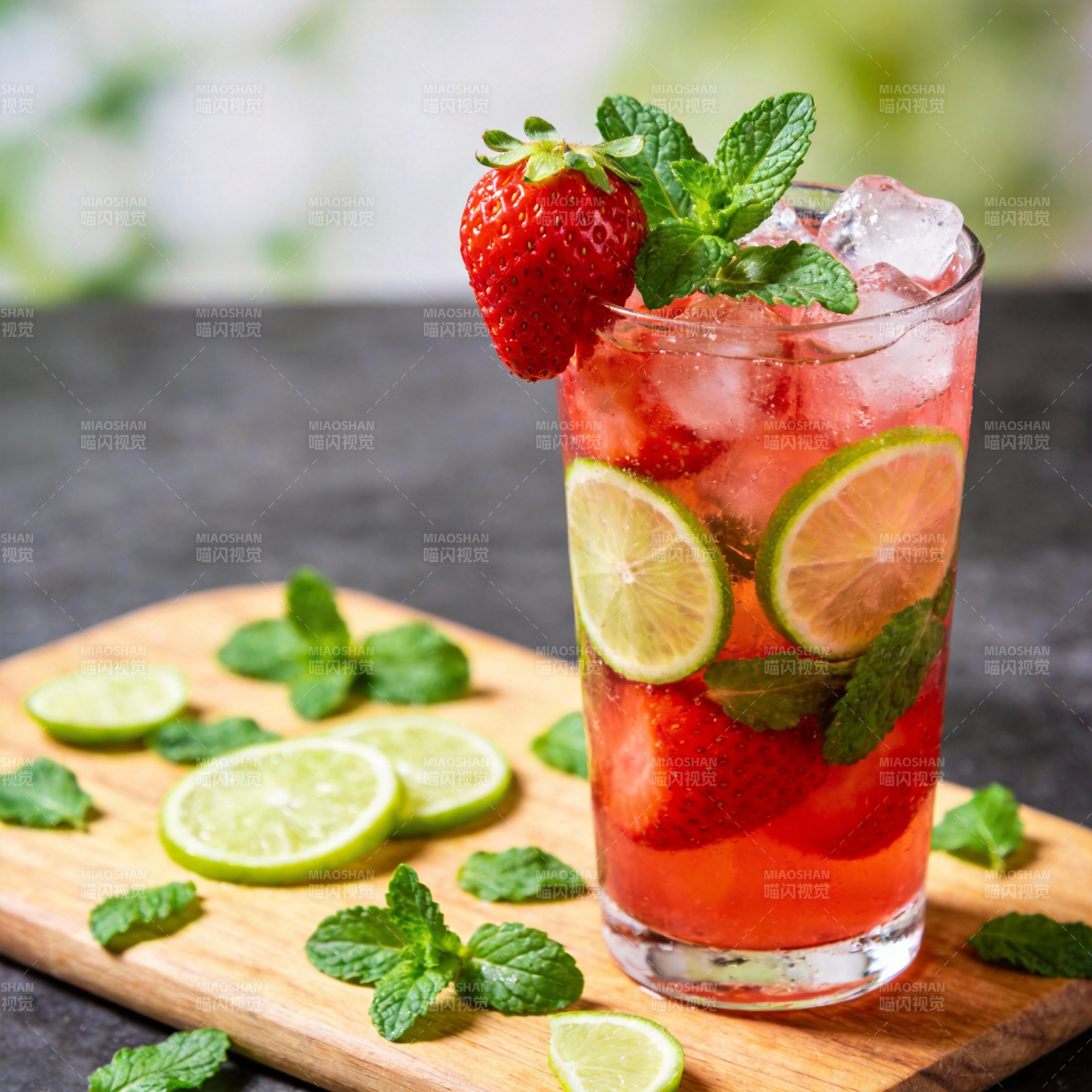 草莓薄荷冰饮图片