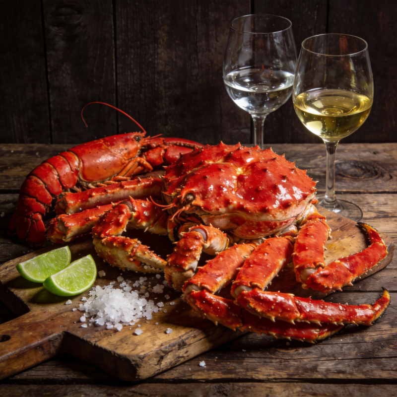 帝王蟹配美酒图片