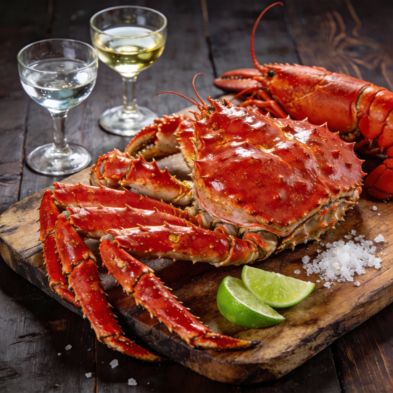 鲜红帝王蟹配酒图片