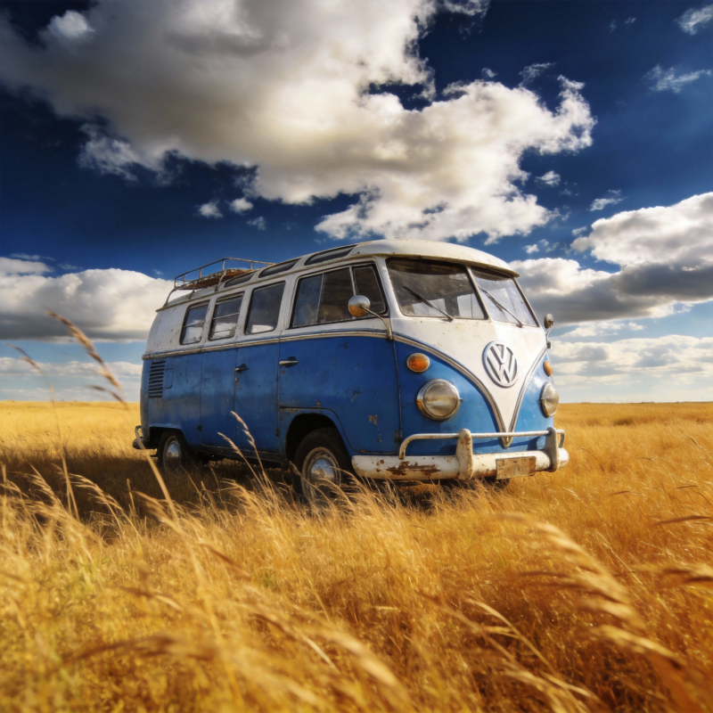 蓝白大众旅居车图片