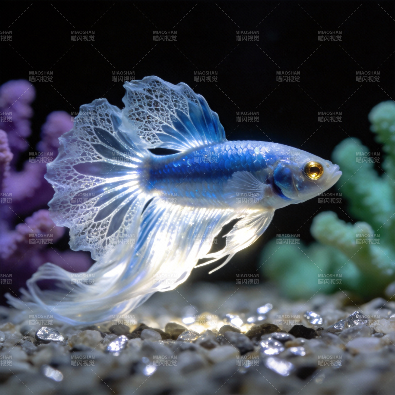 蓝白孔雀鱼游动图片