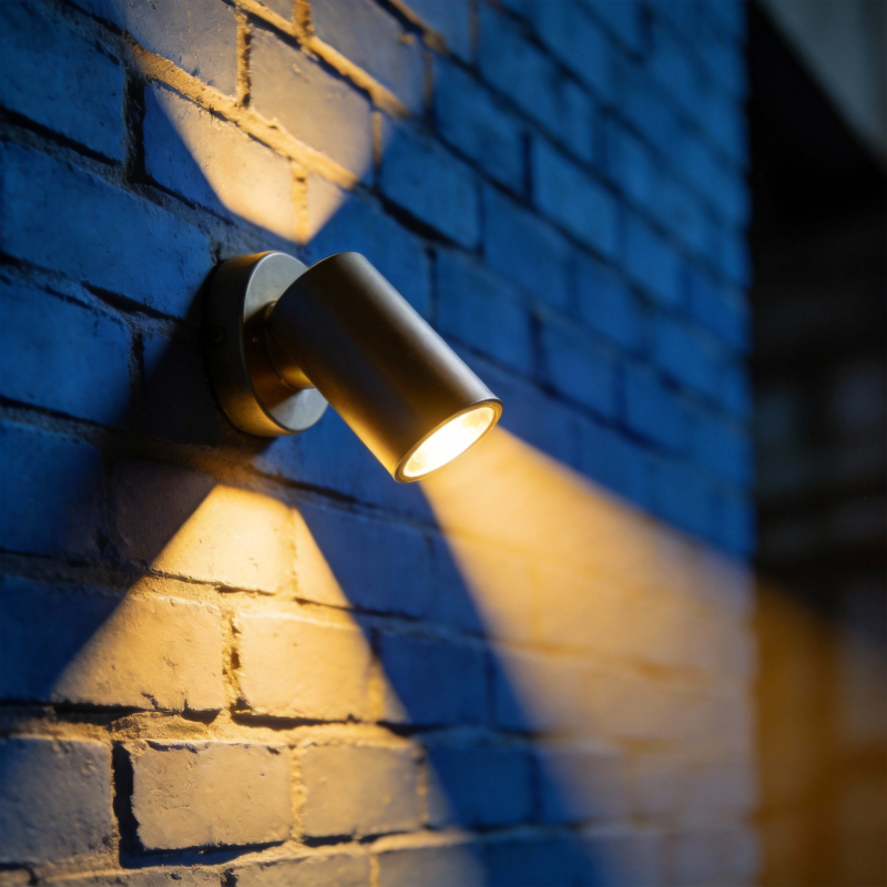 壁灯照亮砖墙夜景图片