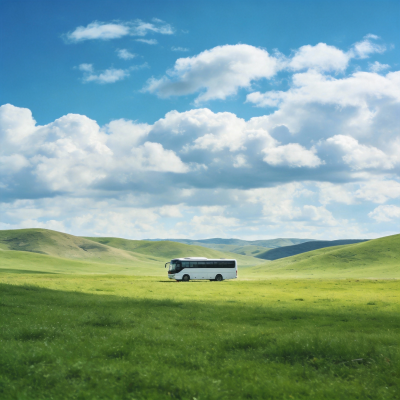 草原上的白色巴士图片