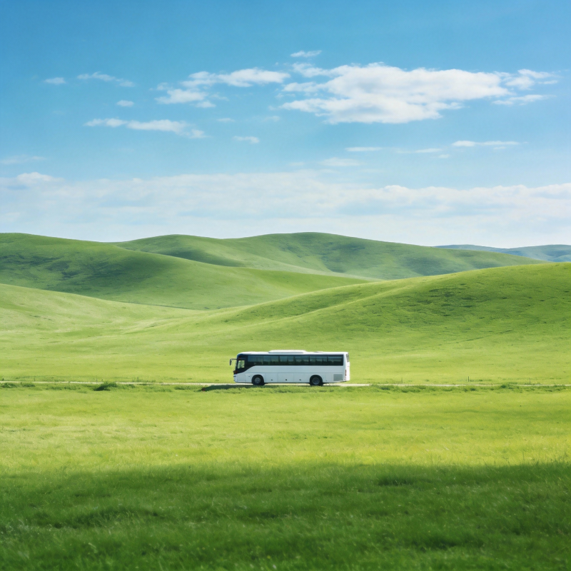 绿野上的白色巴士图片