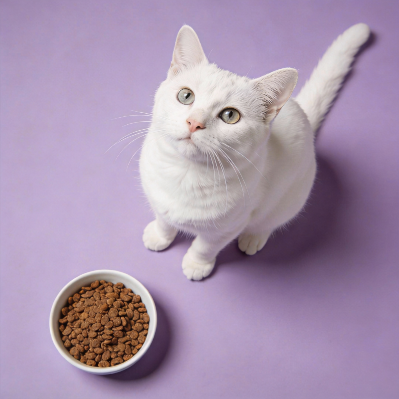 白猫与猫粮图片