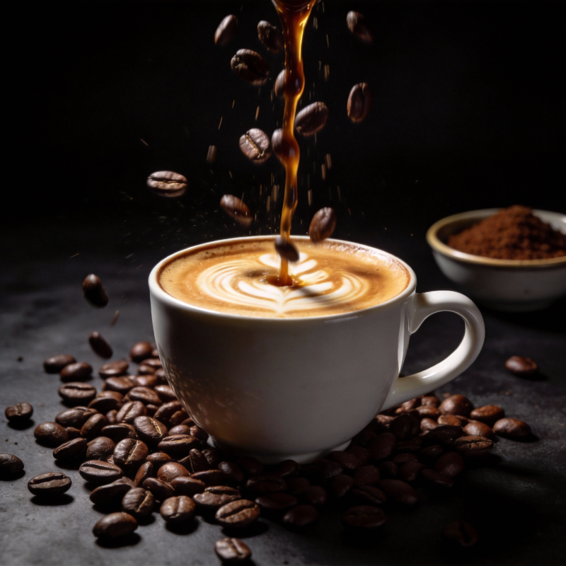 咖啡豆飞溅入杯图片