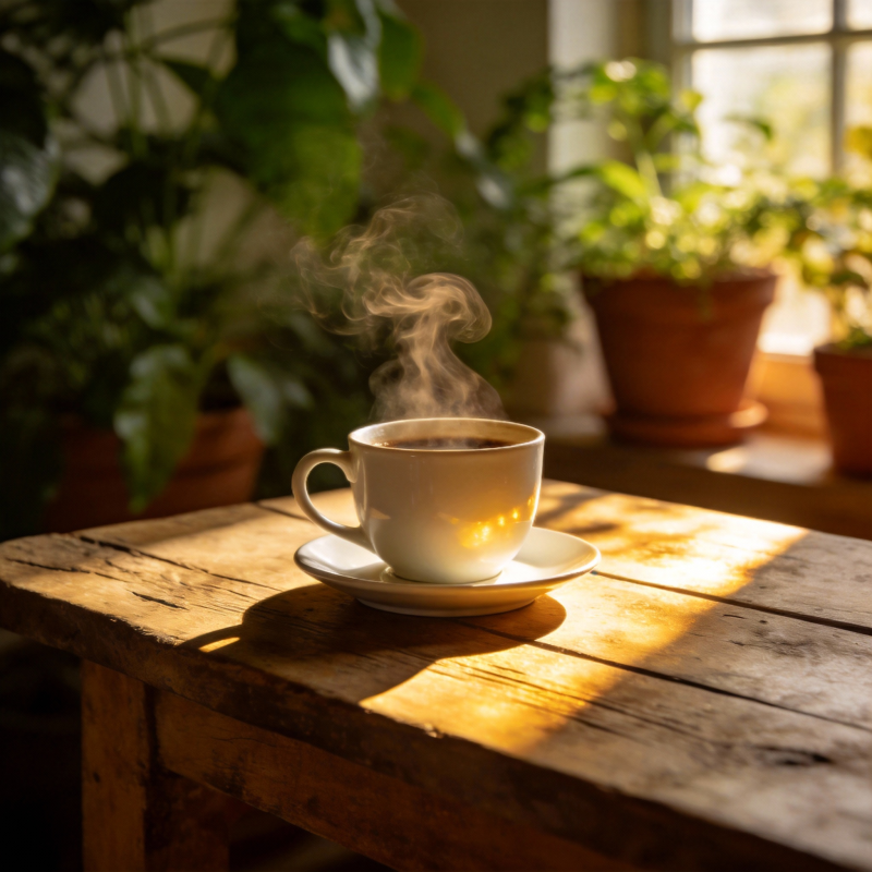 阳光下的热咖啡图片