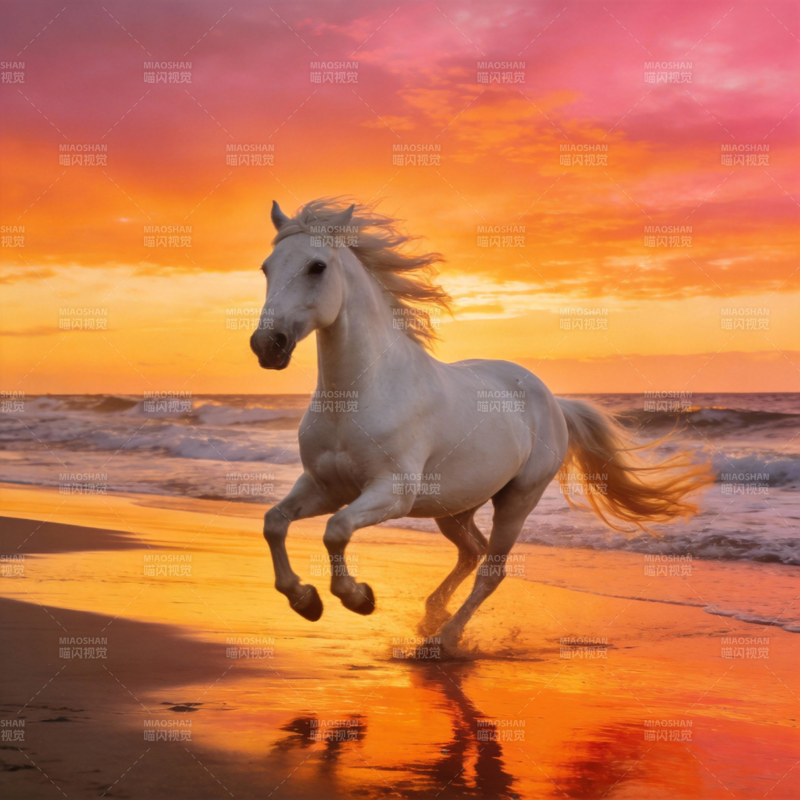 骏马奔腾夕阳下图片