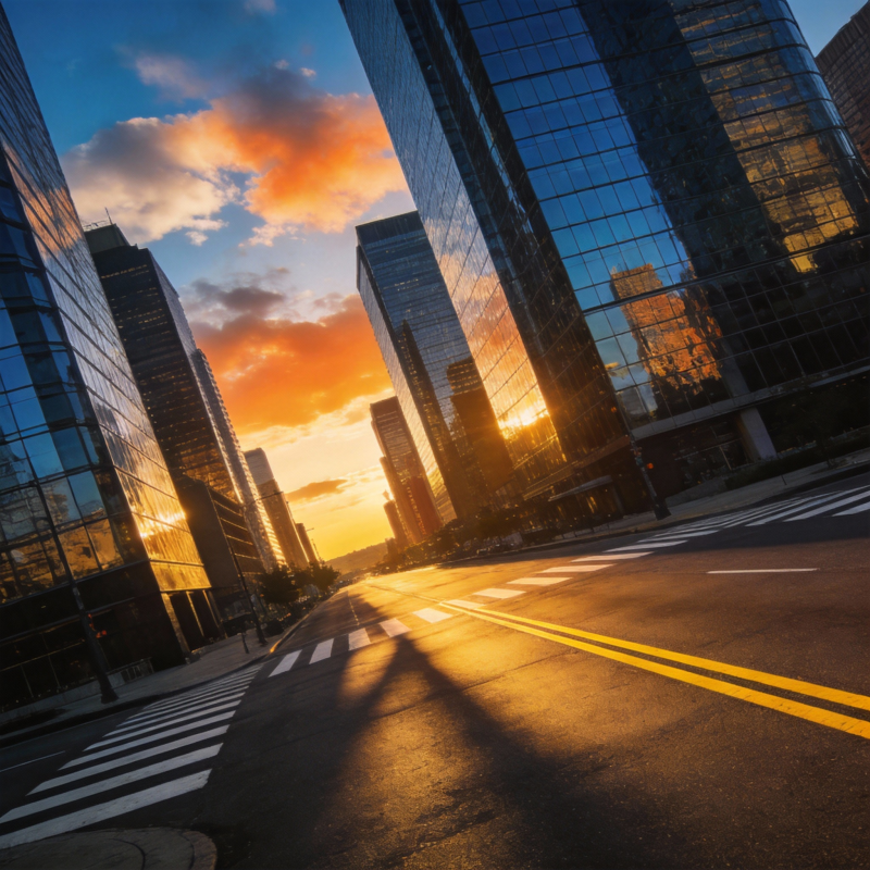 城市黄昏光影图片