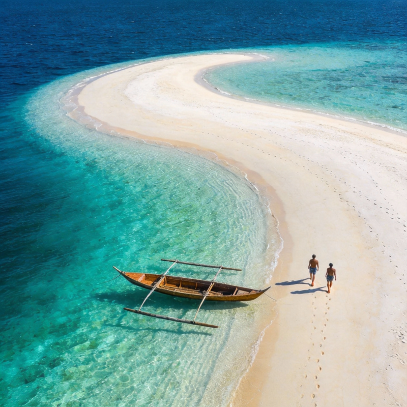 碧海白沙 双人行舟图片