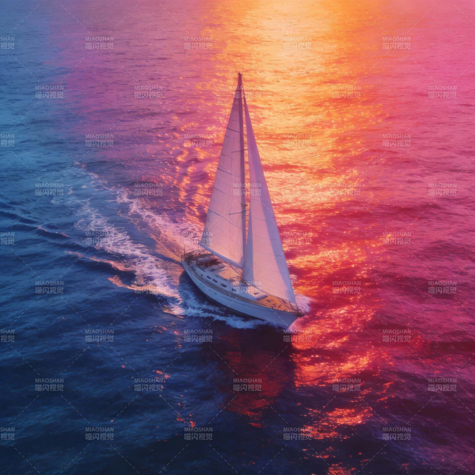 夕阳下的帆船图片