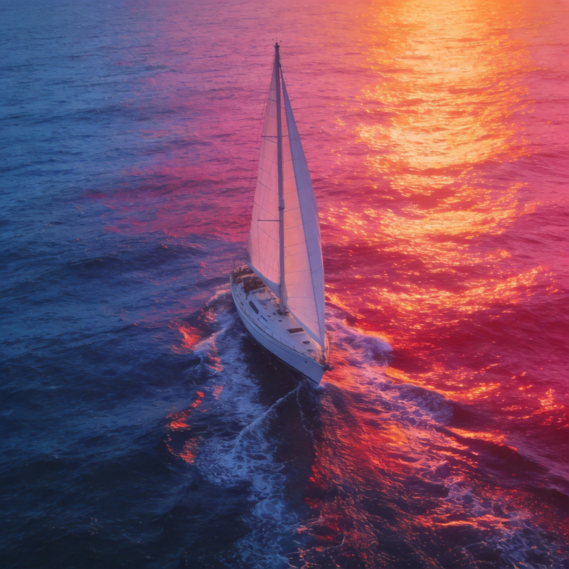 夕阳下的帆船图片