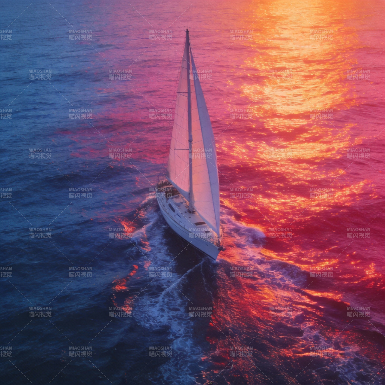 夕阳下的帆船图片