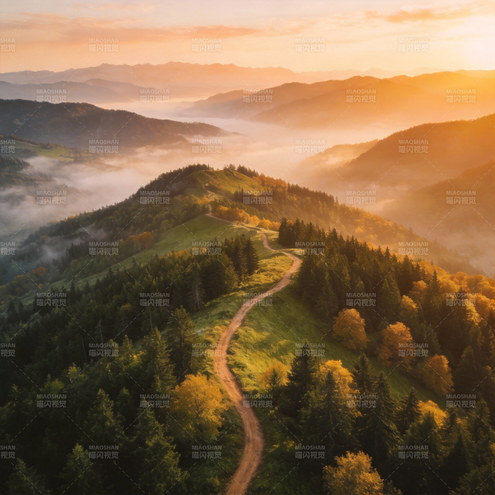 晨雾山径图片