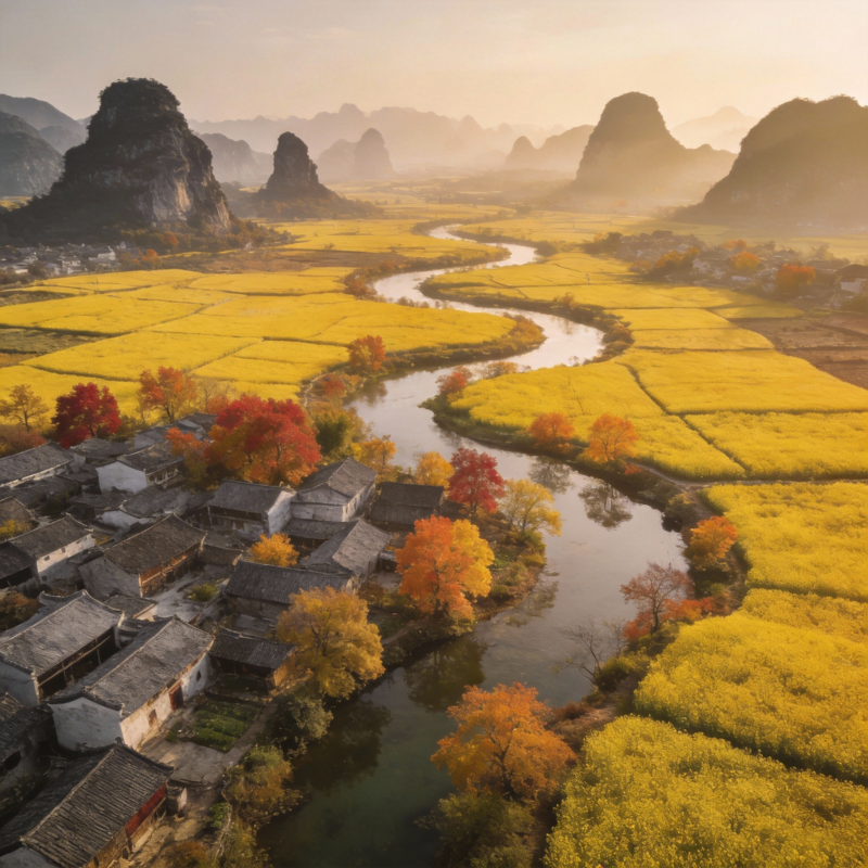 金秋田园画卷图片