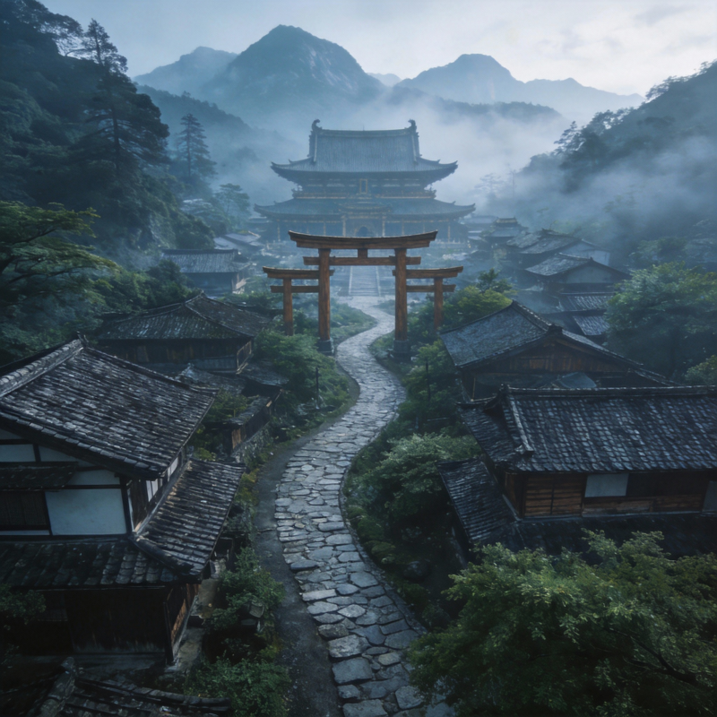 雾中古村神社图片