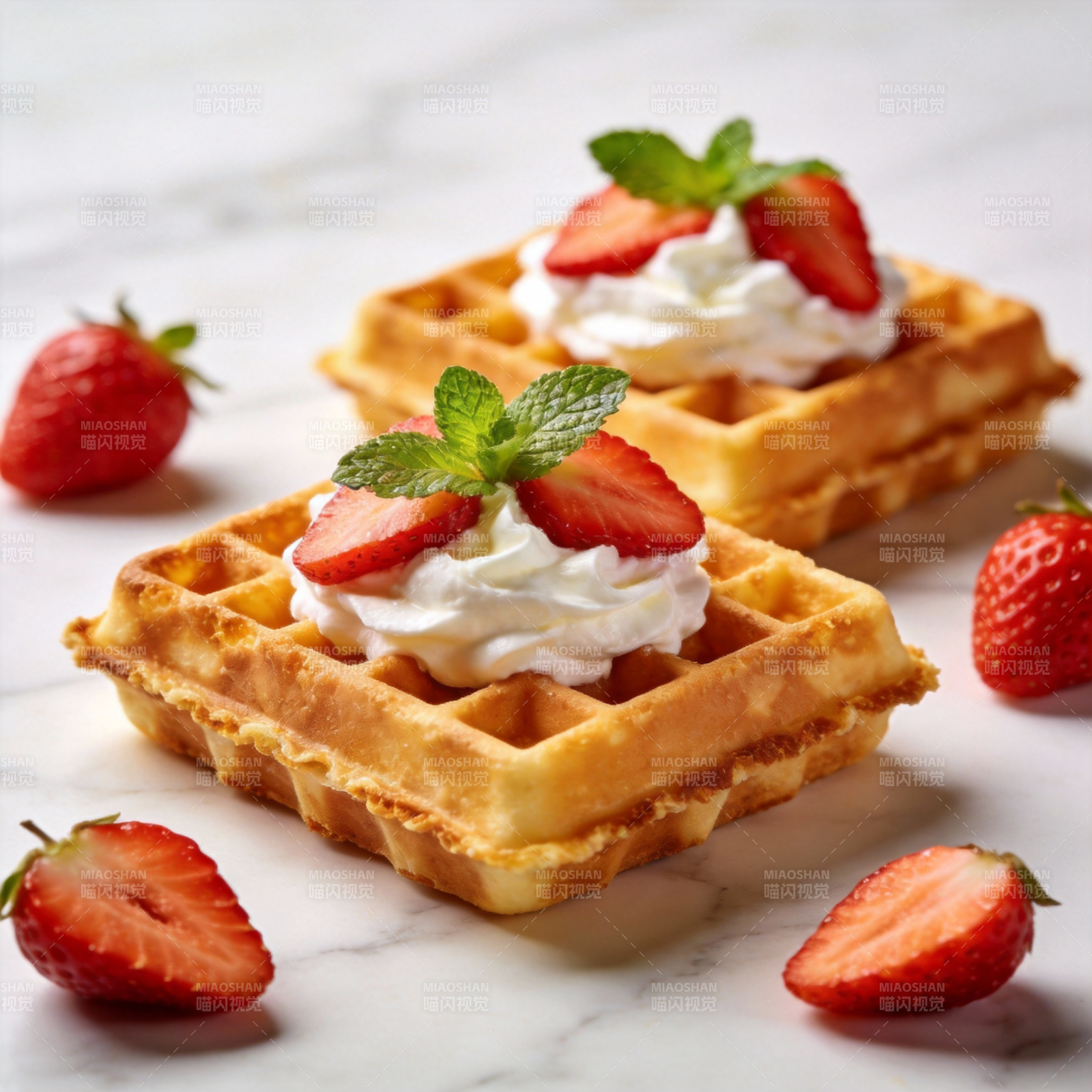 草莓奶油华夫饼图片