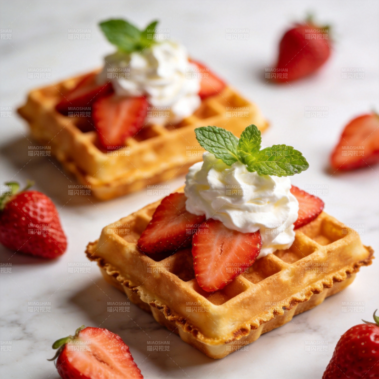 草莓奶油华夫饼图片