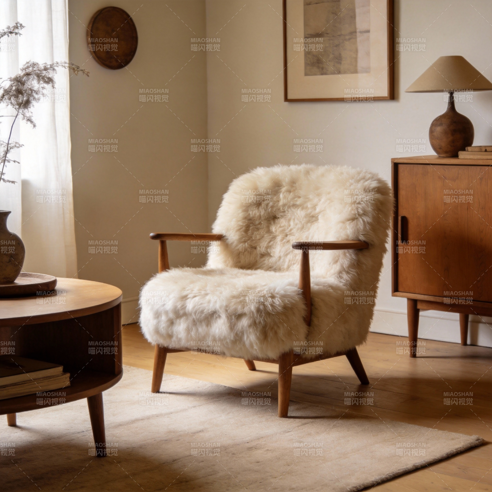 温馨毛绒椅角落图片