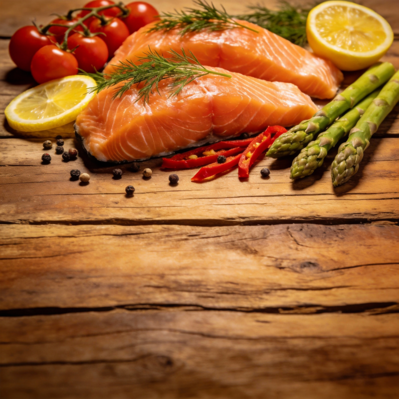 鲜嫩三文鱼配时蔬图片