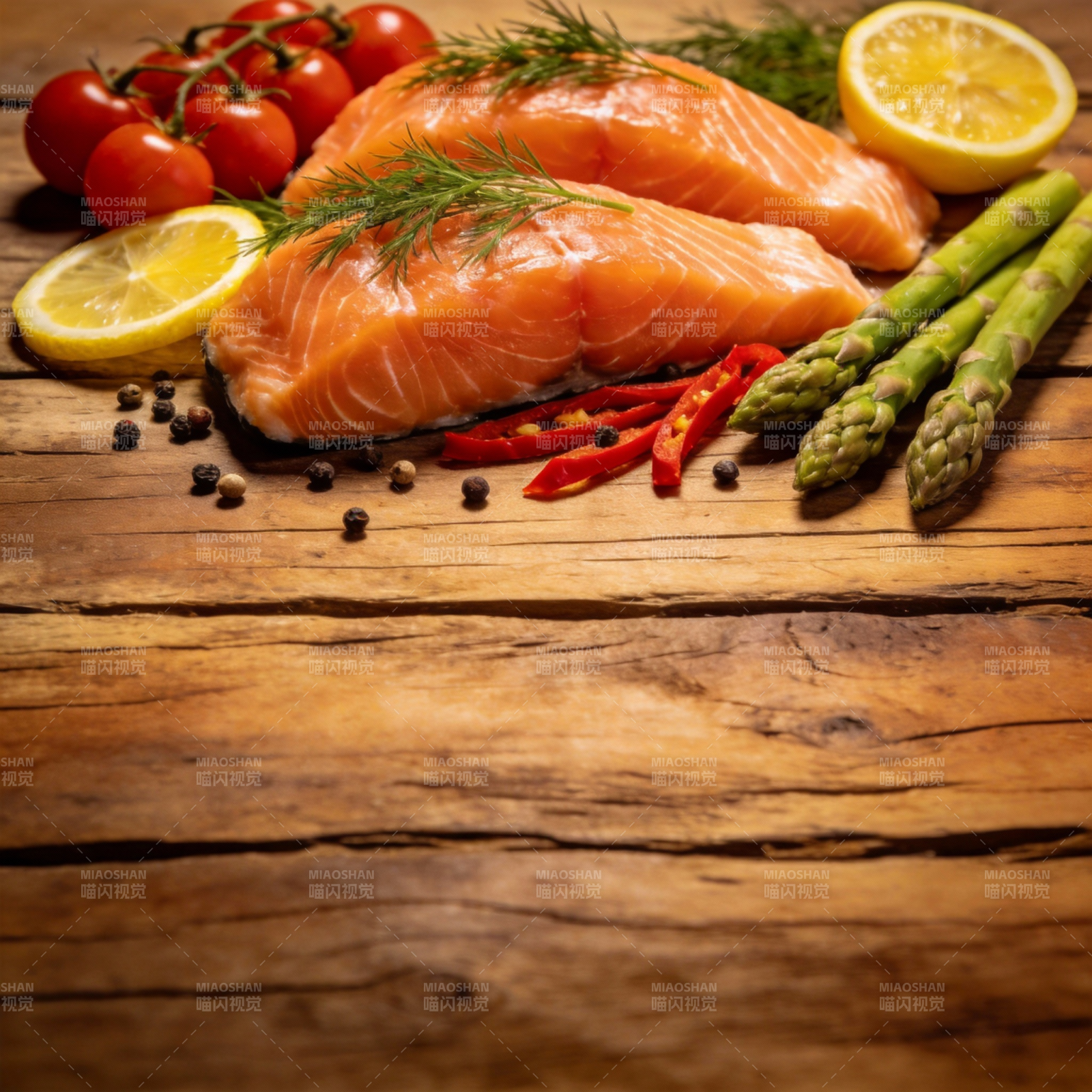 鲜嫩三文鱼配时蔬图片