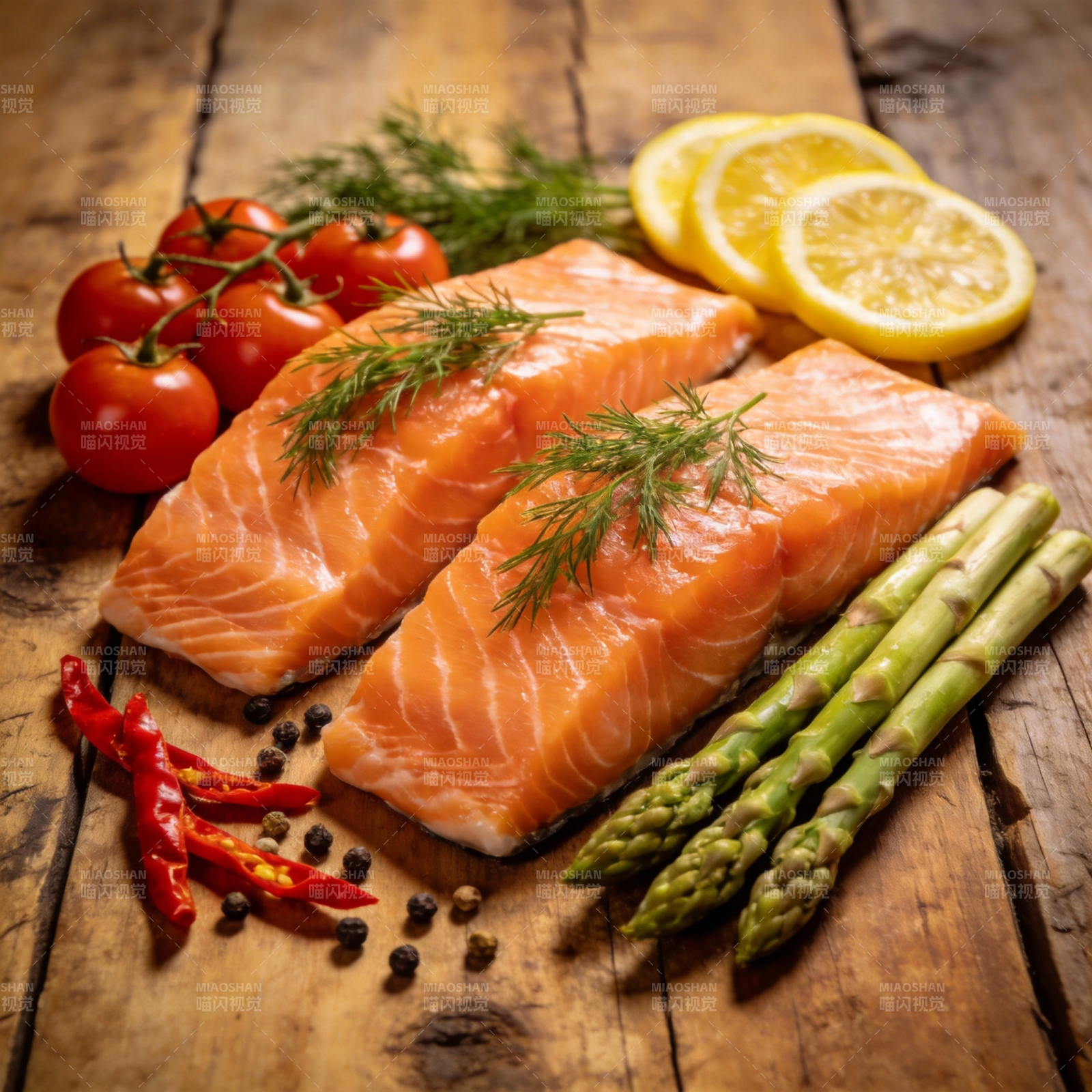 鲜嫩三文鱼配时蔬图片