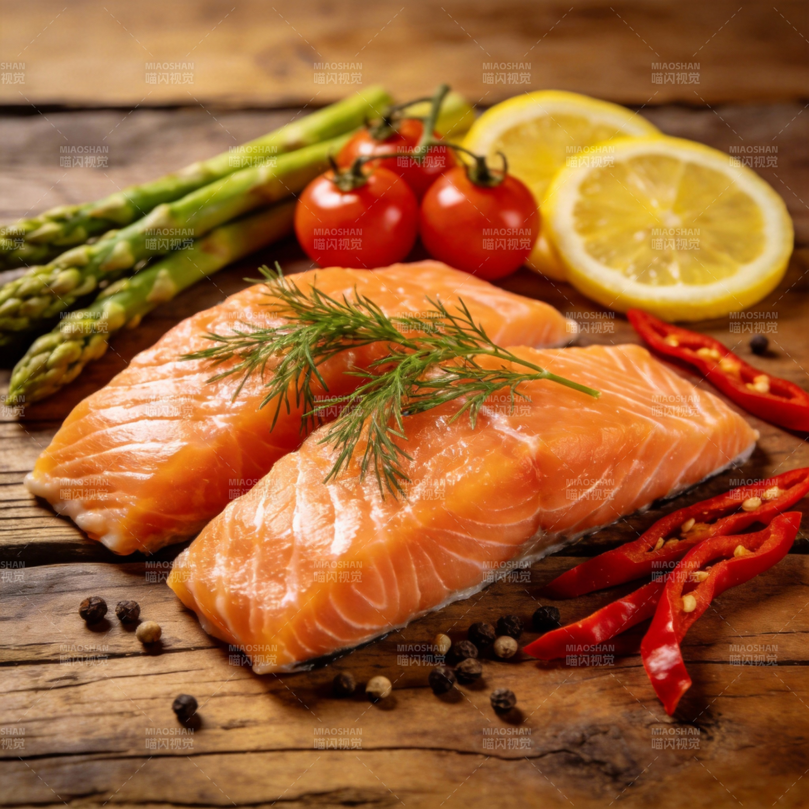 新鲜三文鱼配蔬果图片