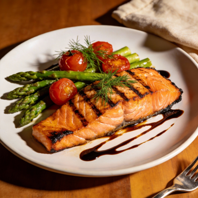 香煎三文鱼配芦笋图片