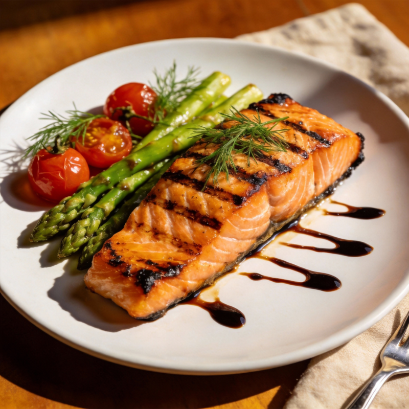烤三文鱼配芦笋图片