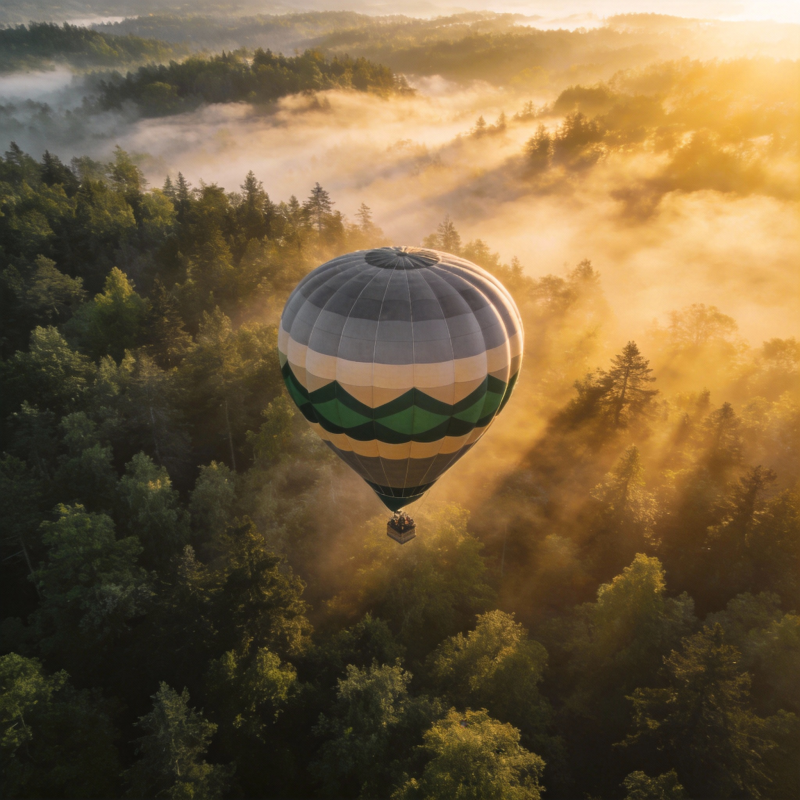 晨雾中的热气球图片
