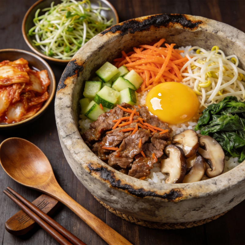 石锅拌饭配菜丰富图片