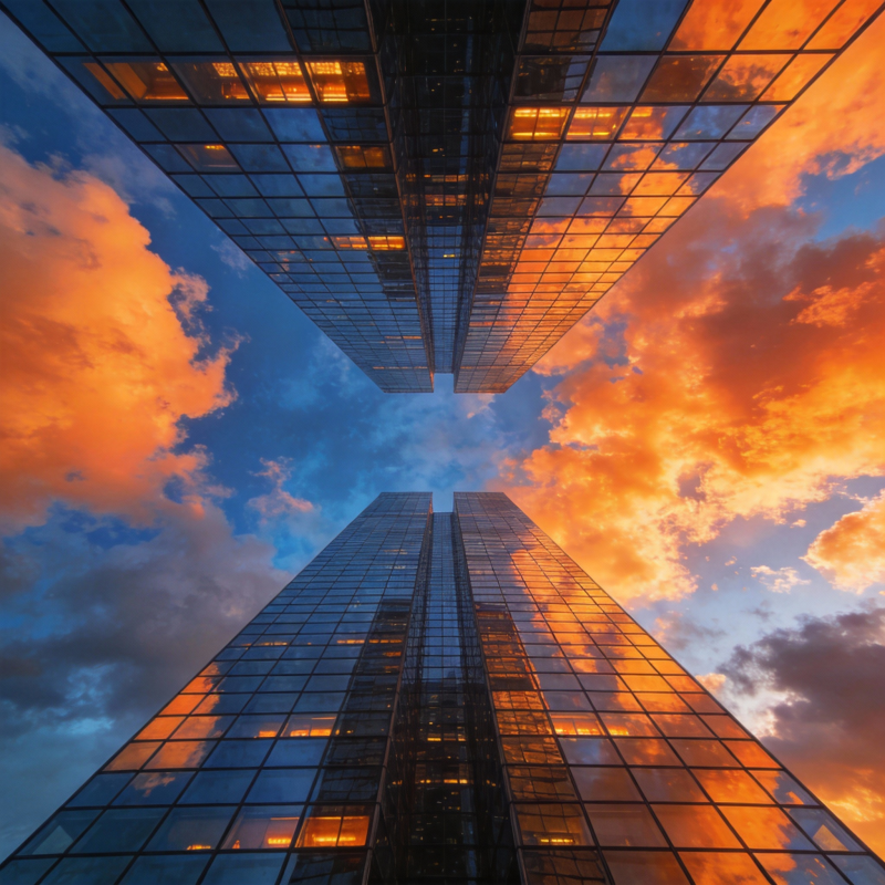 双塔映霞天图片