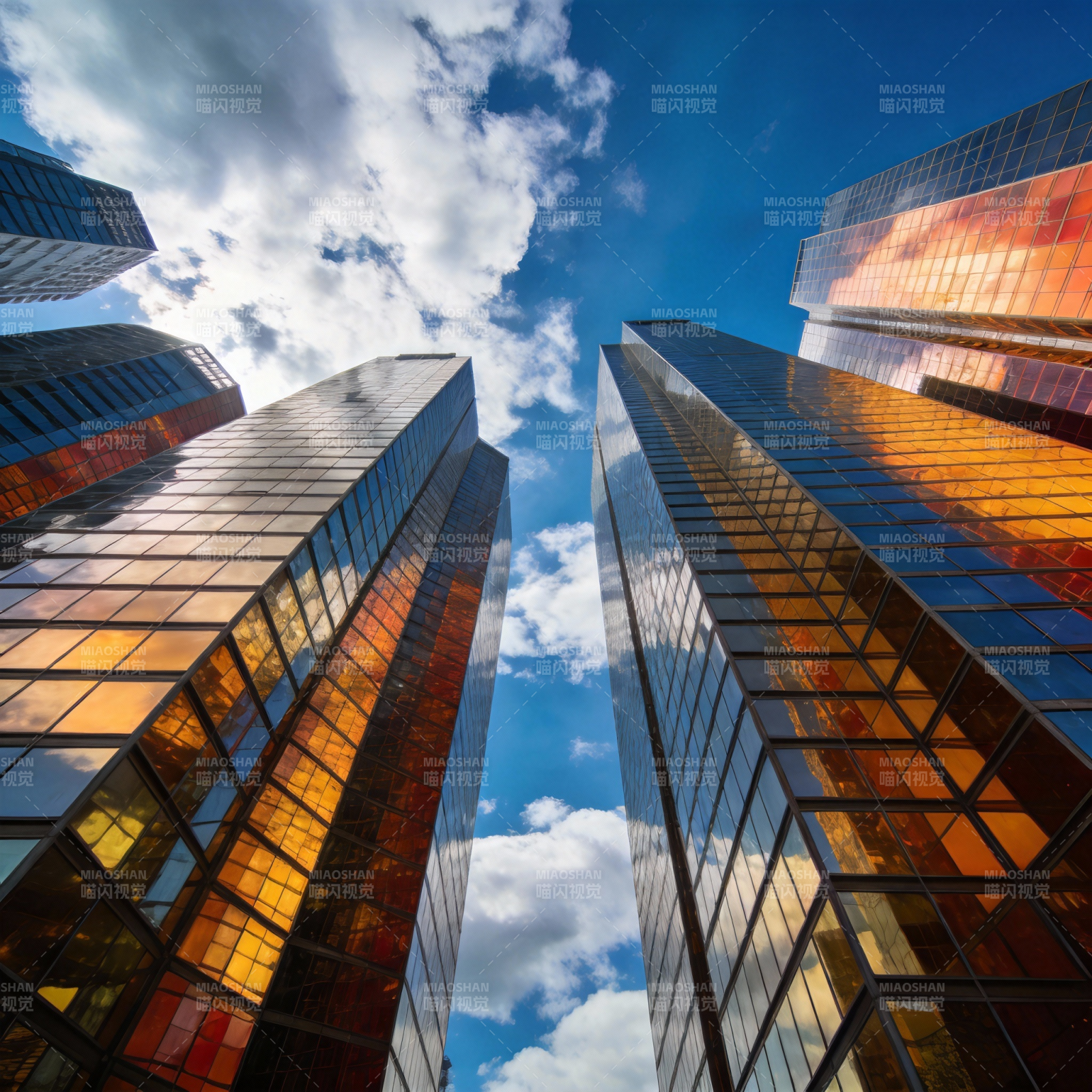 摩天大楼映蓝天图片