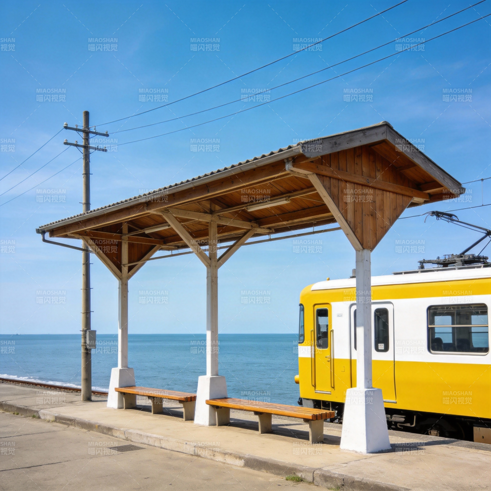 海边小站候车亭图片