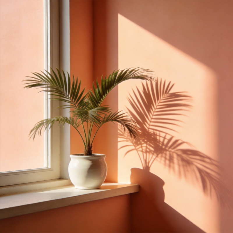 窗边绿植光影图片